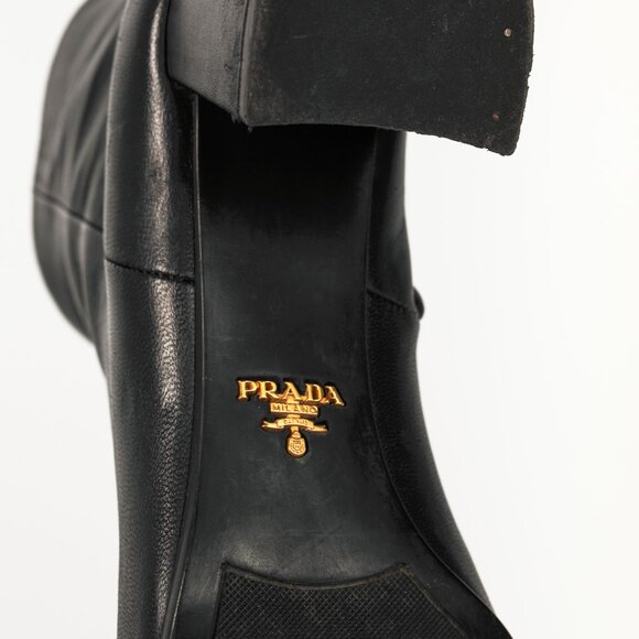 Prada Black Leather Block-Heel Ankle Boots - Picture 5 of 10